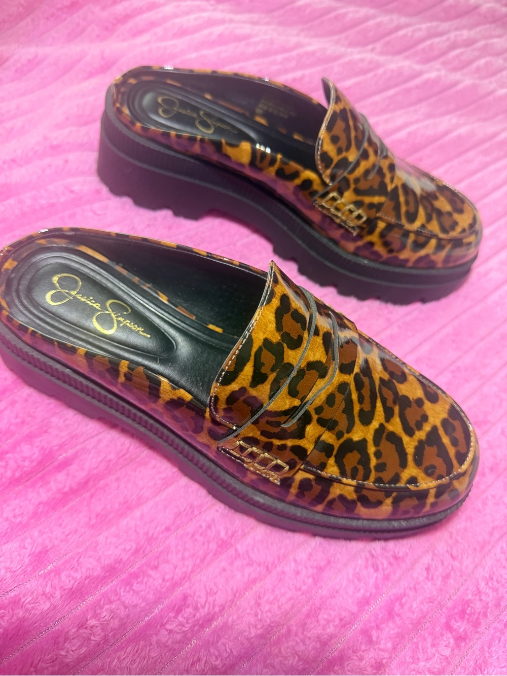 Jessica Simpson Leopard Print Slip-On Mules Platform size 6.5